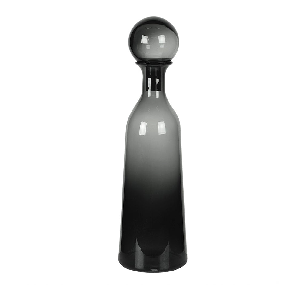 Tall Pearl Grey Glass Bottle with Ball Top on a white background