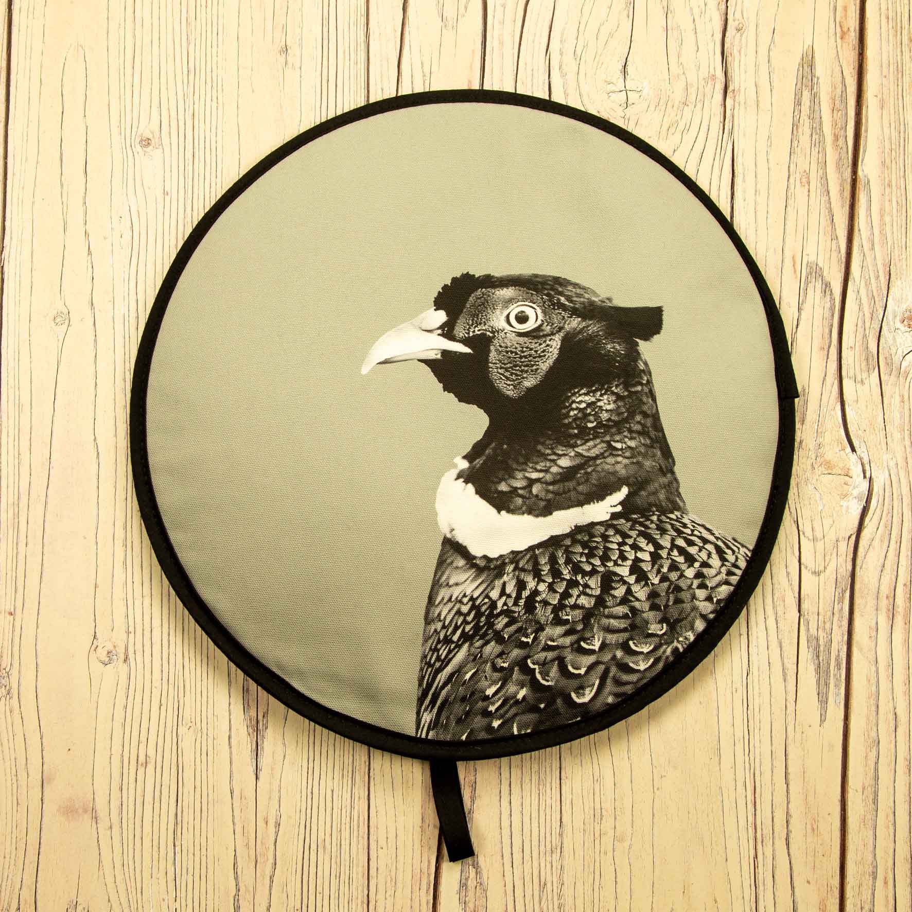 Pheasant Black and White Chef Pad for Aga Cooker - Sage Grey