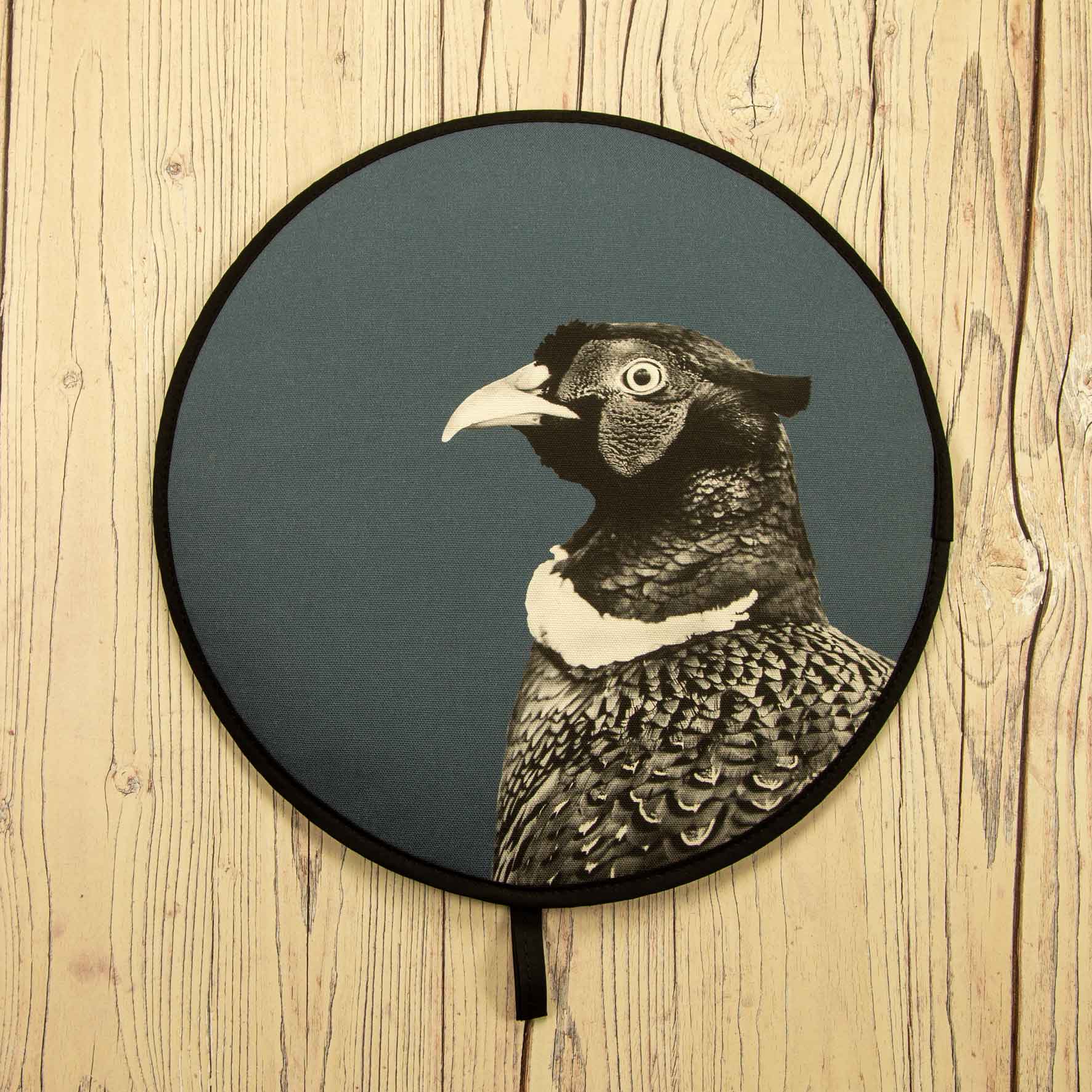 Pheasant Black and White Chefs Pad for Aga Cooker - Steel Blue