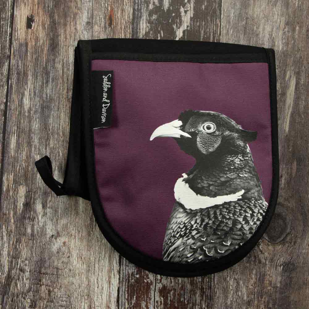 Pheasant Oven Gloves - Black and White - Mulberry