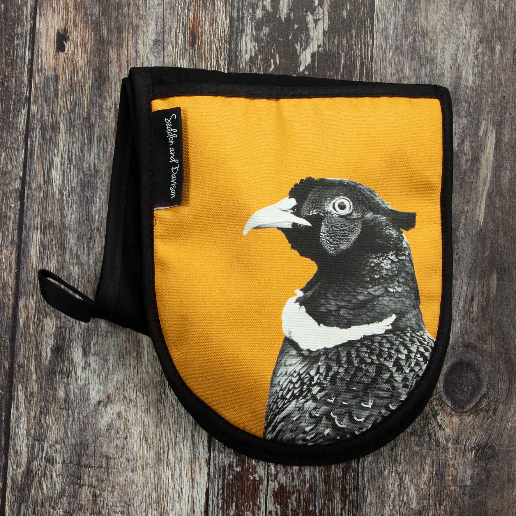 Pheasant Oven Gloves - Black and White - Ochre