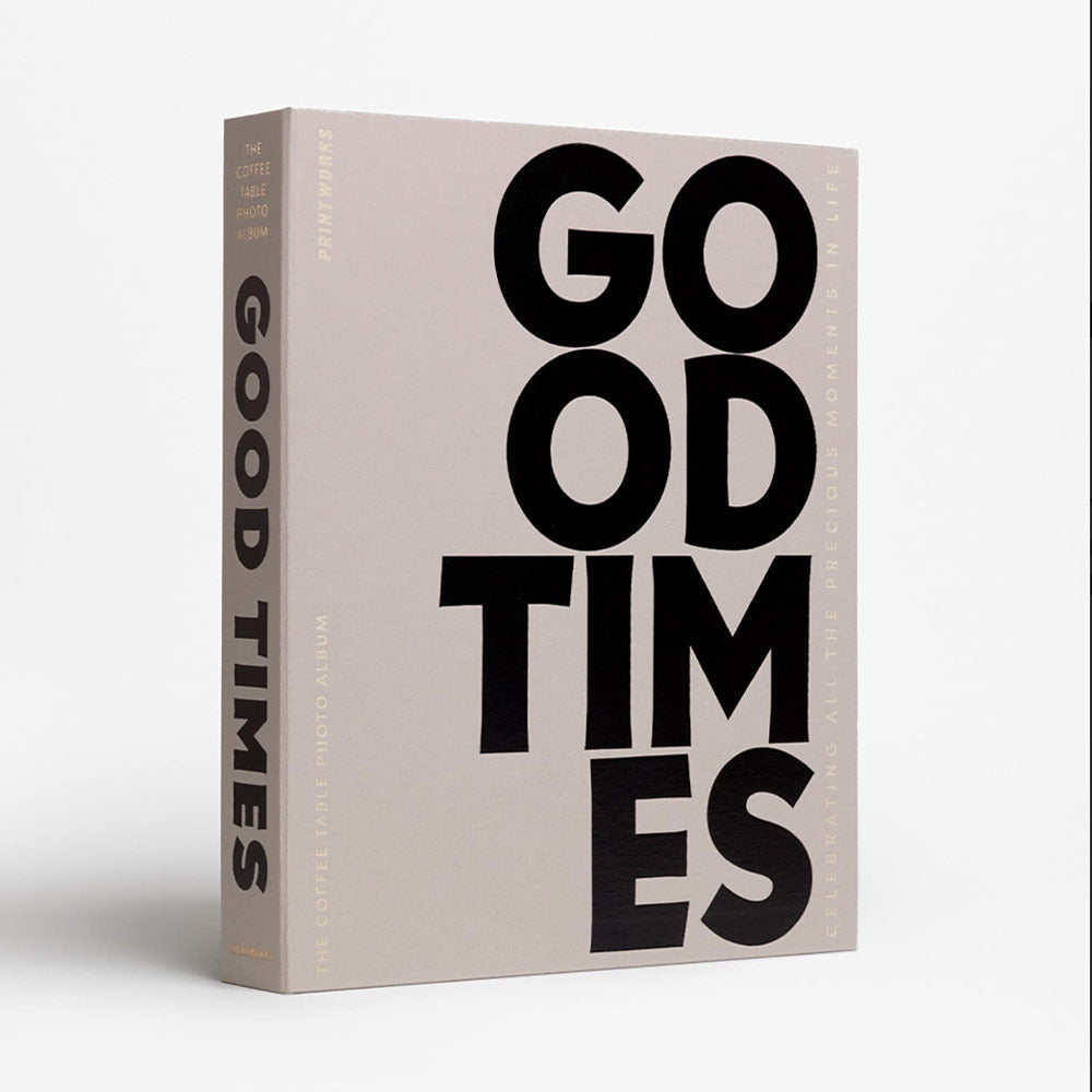 Good Times Photo Album in grey with black text on a white background