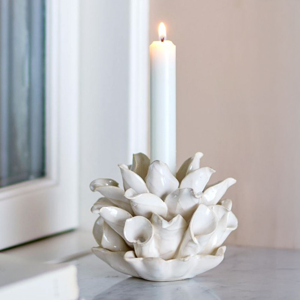 Phyllis Stoneware Candle Holder in White