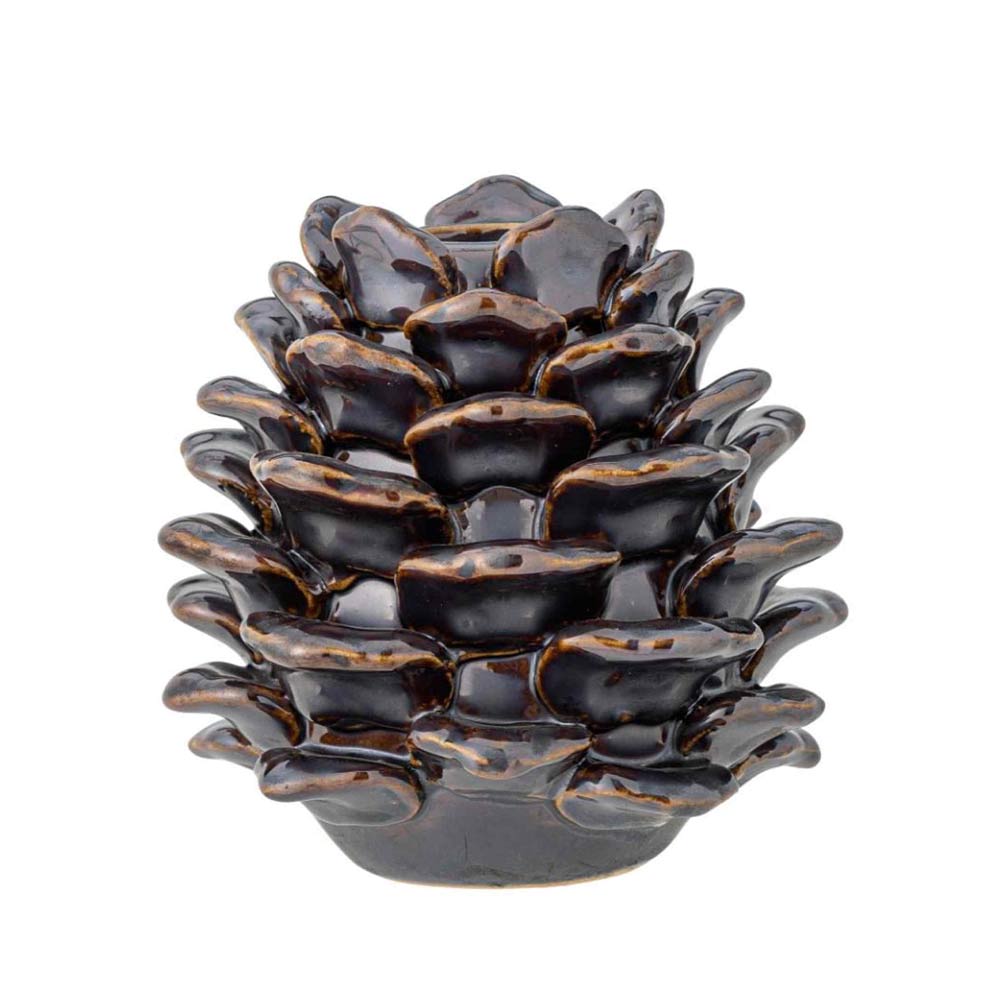 Large Pine Cone Candle Holder - Brown Stoneware