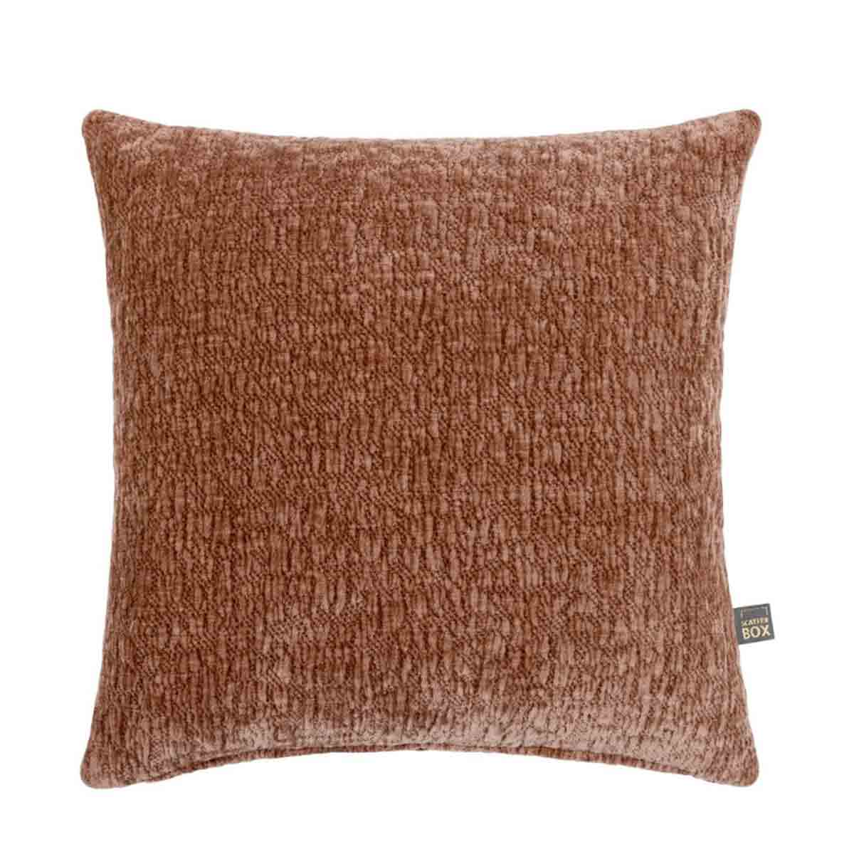 Piper Square Rose cushion with a rippled, velvet texture shown on a white background
