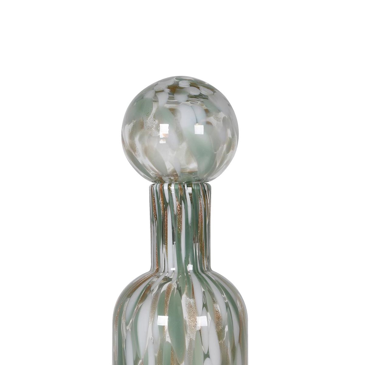 Decorative Glass Bottle with Pistachio, Gold & White Mottled Finish – Small - Close up of bottle top