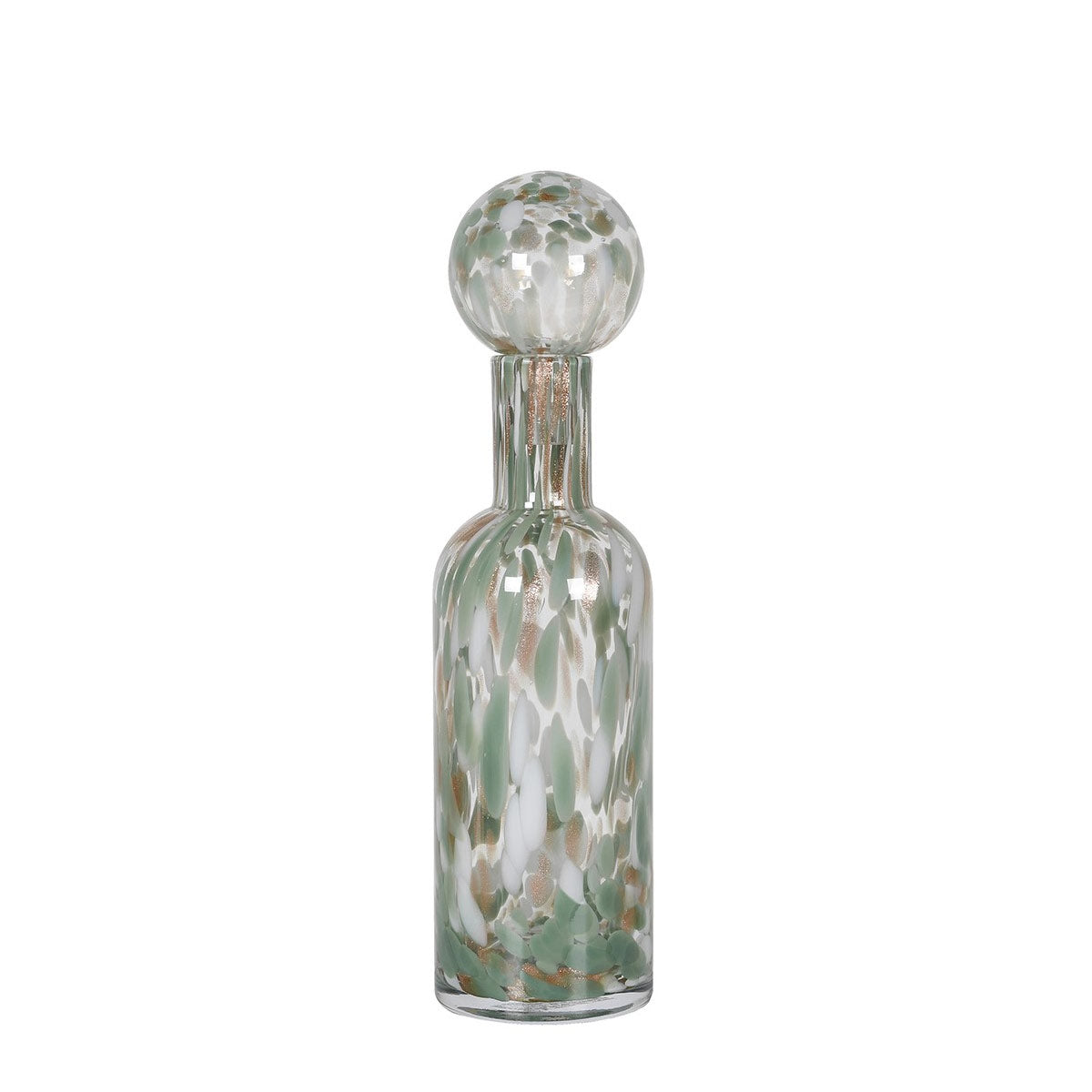 Decorative Glass Bottle with Pistachio, Gold & White Mottled Finish – Small