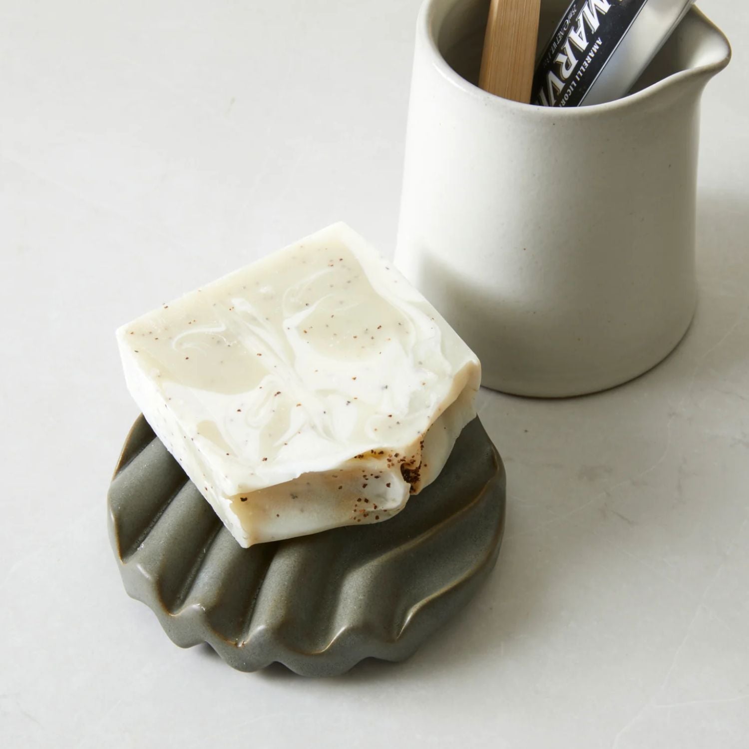 Round Soap Dish - Pistachio Beige - Handmade Stoneware