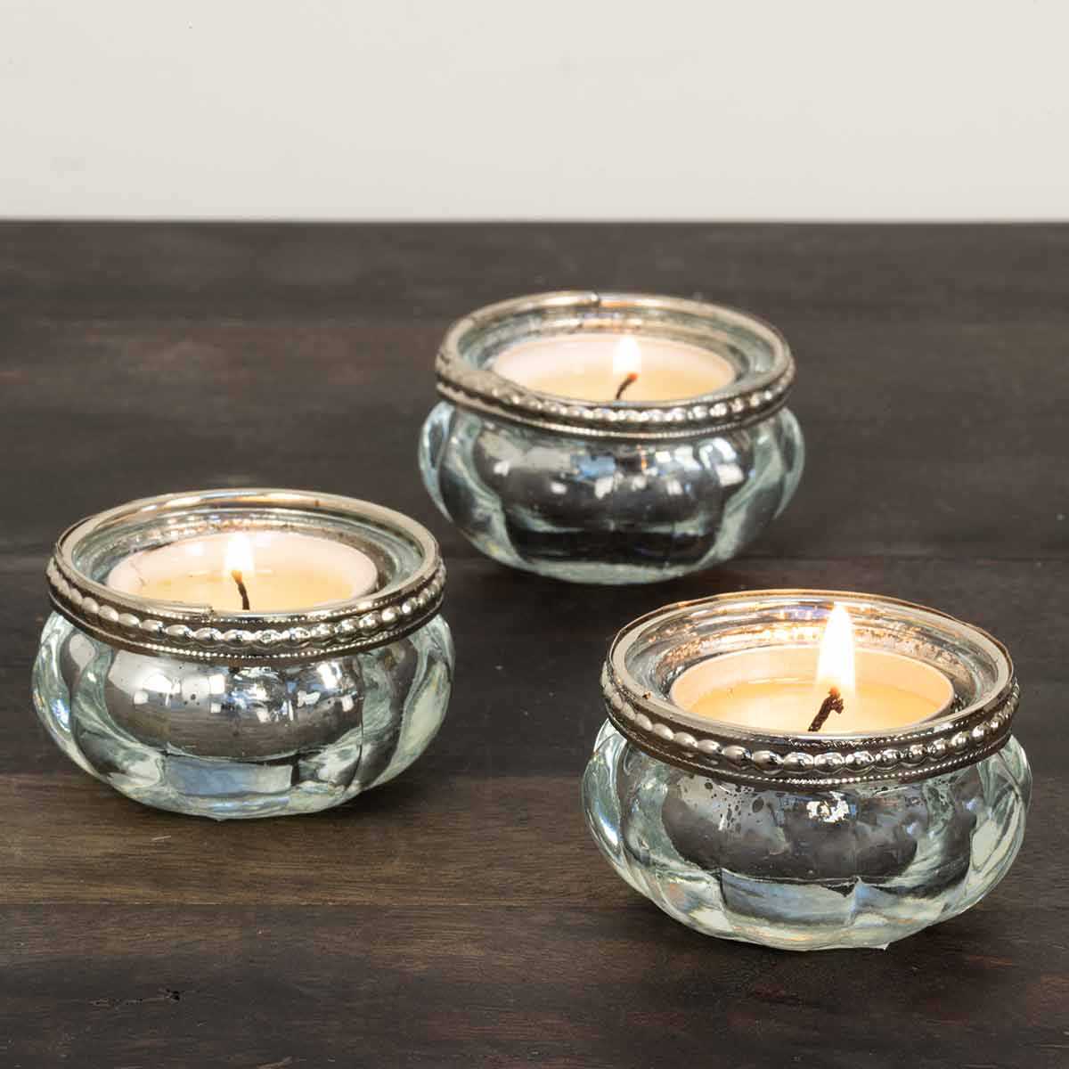 Queen Ann Glass Tealight Holder - Mercury