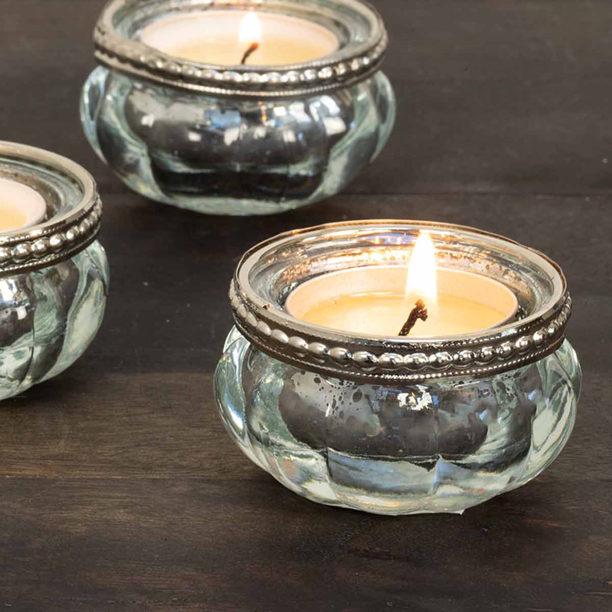 Queen Ann Glass Tealight Holder - Mercury