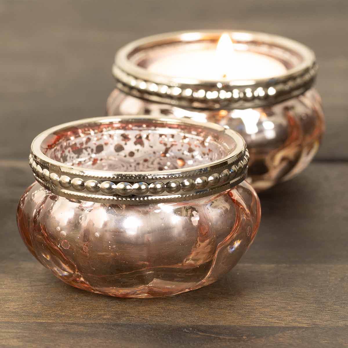 Queen Ann Glass Tealight Holder - Rose