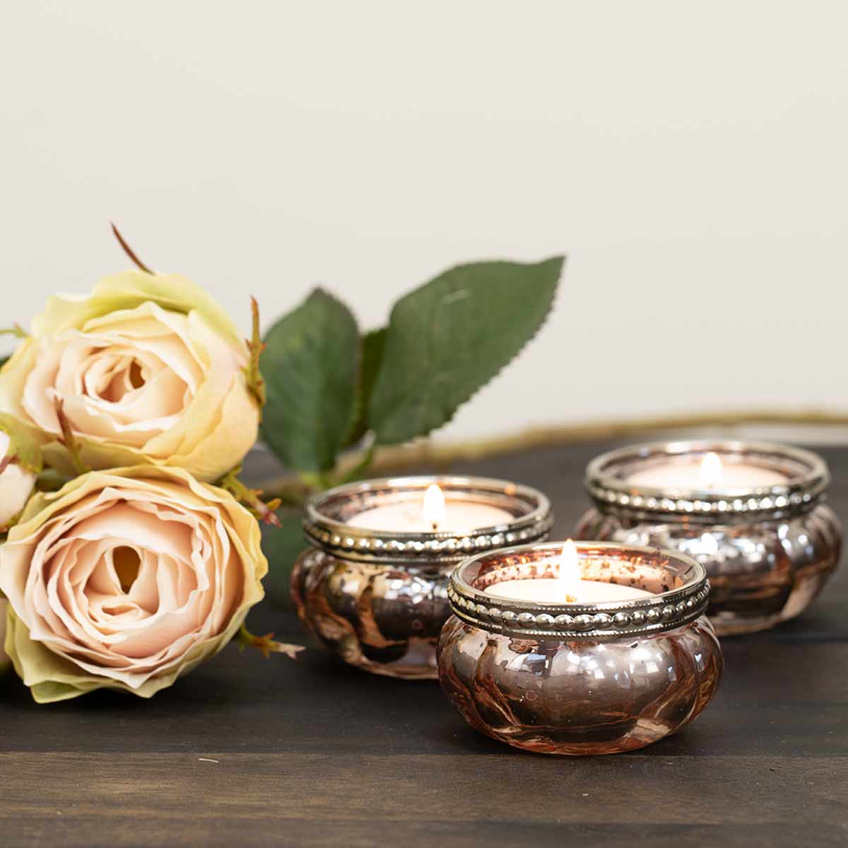 Queen Ann Glass Tealight Holder - Rose