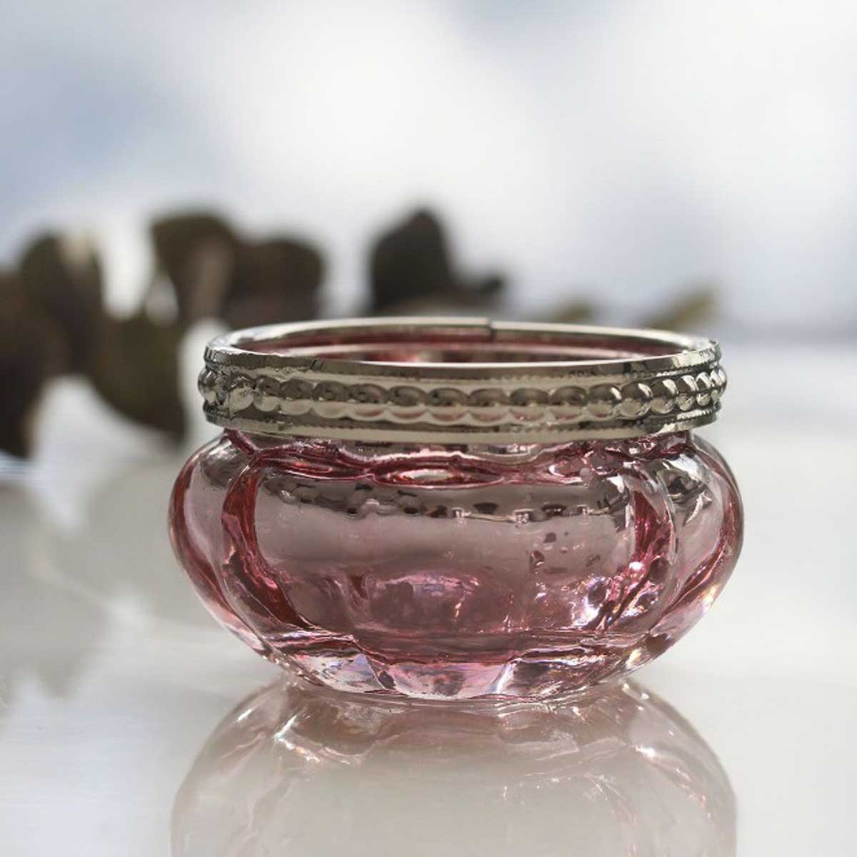 Queen Ann Glass Tealight Holder - Rose
