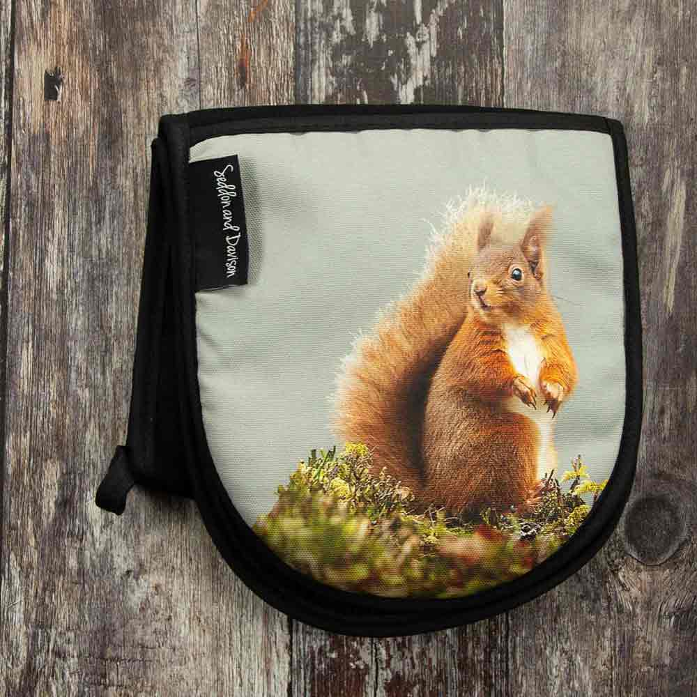 Red Squirrel Oven Gloves - Sage Grey