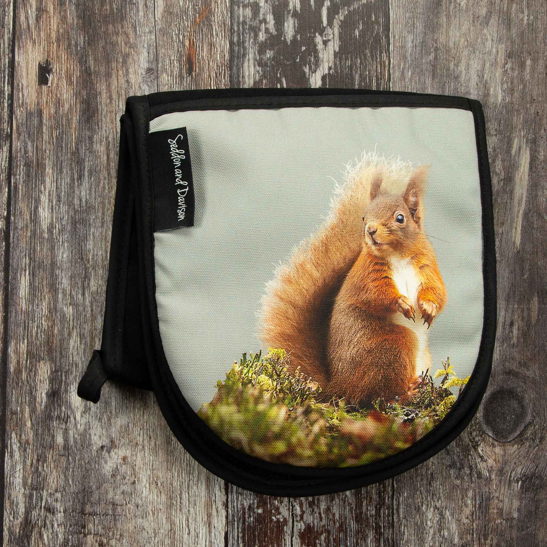 Red Squirrel Oven Gloves - Sage Grey
