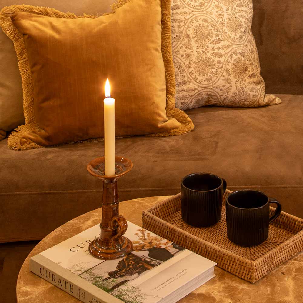 Rigby Short Stoneware Candle Holder in Chestnut