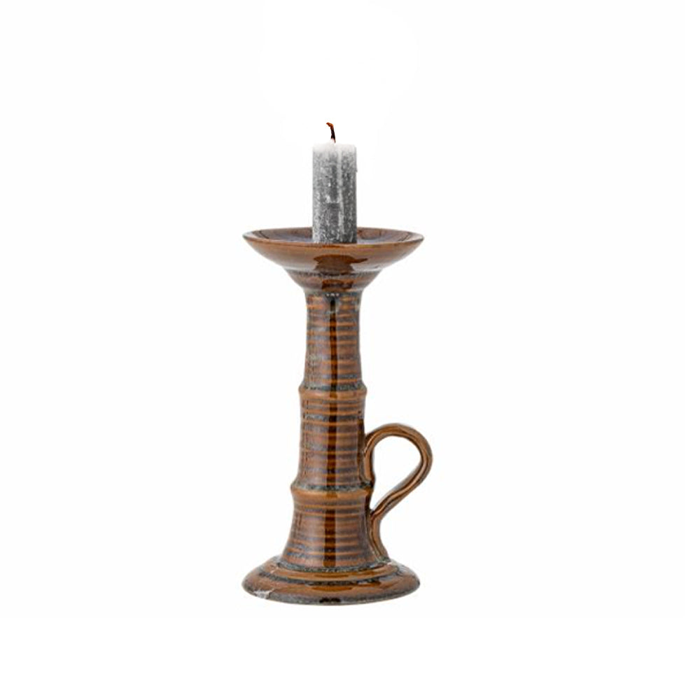 Rigby Short Stoneware Candle Holder in Warm Brown