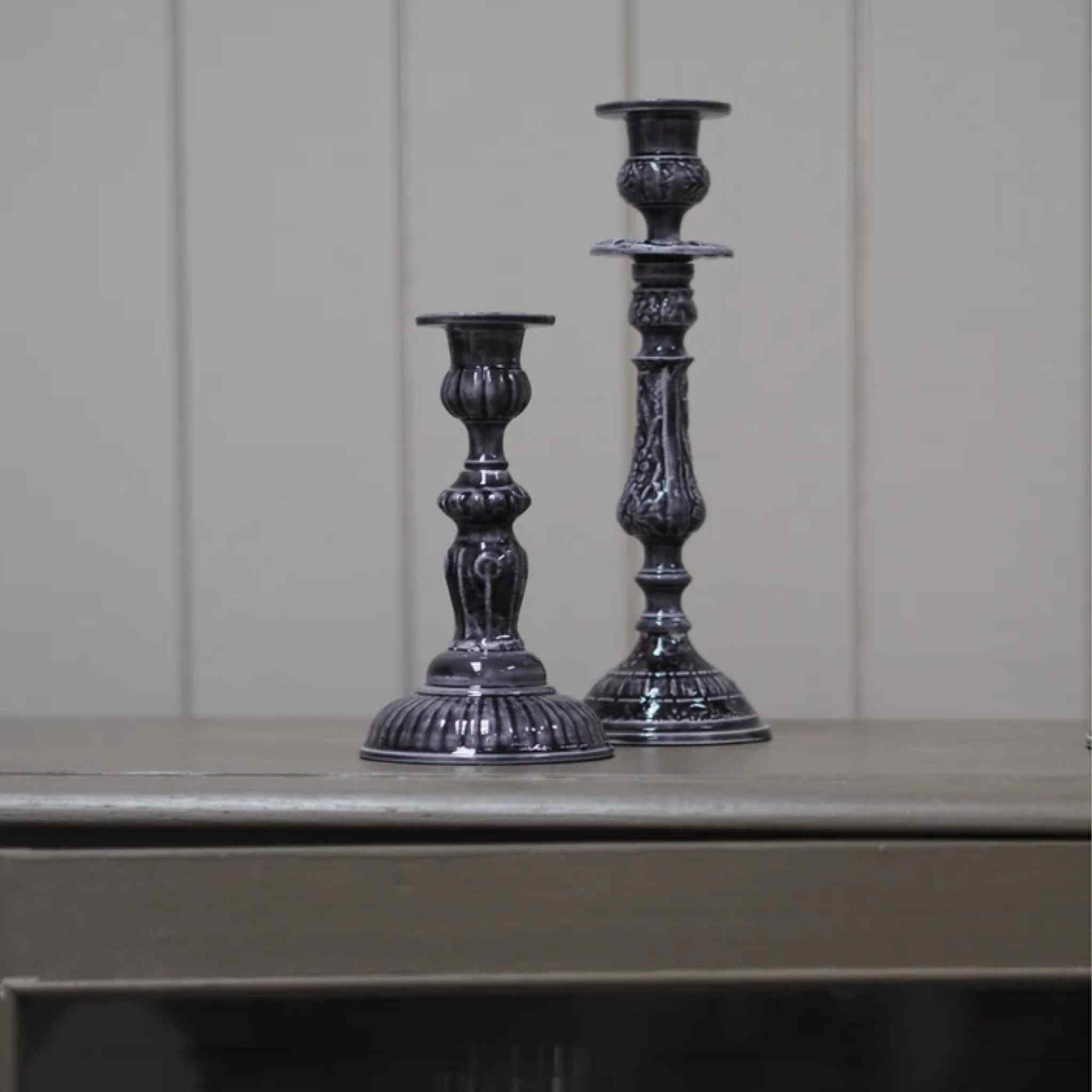 Riva Enamel Candlestick - Slate