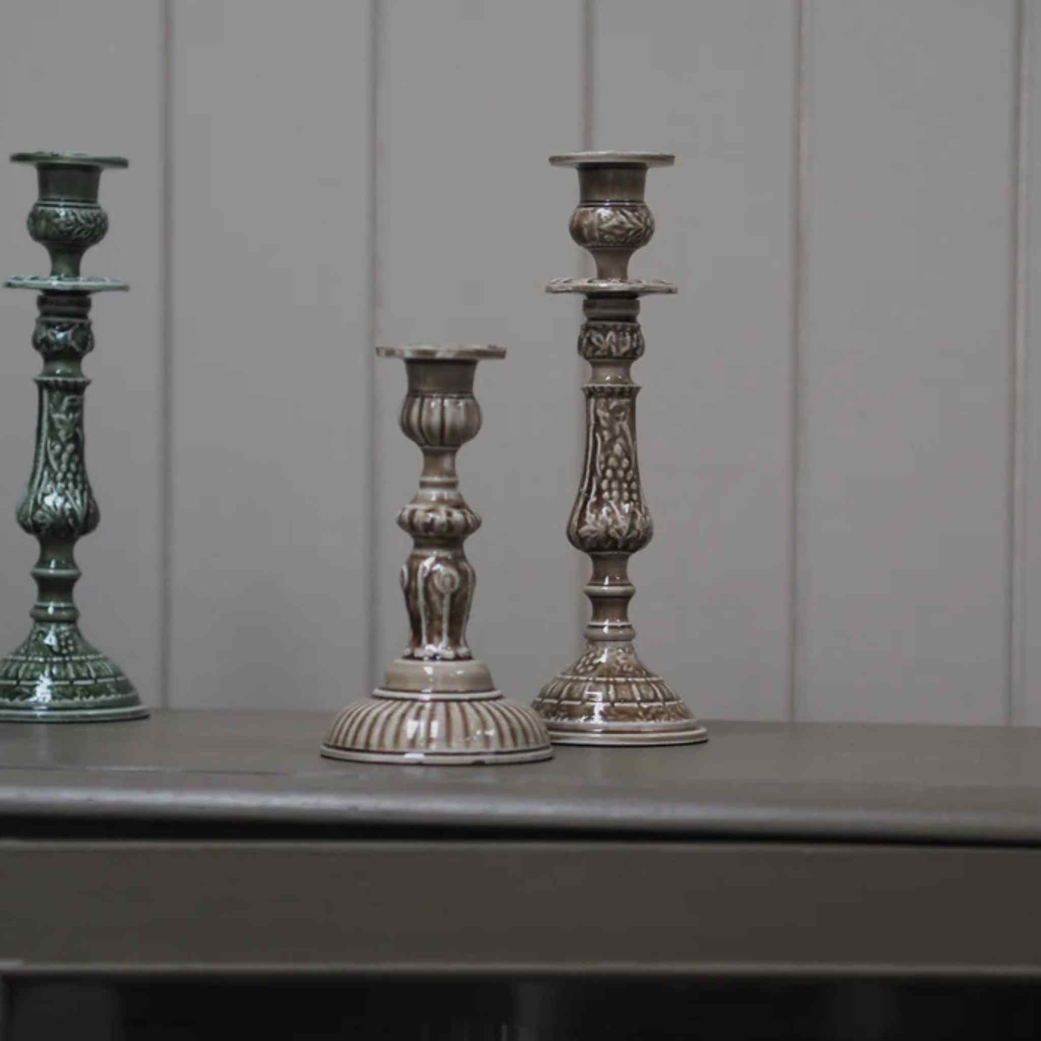 Riva Enamel Candlesticks - Taupe