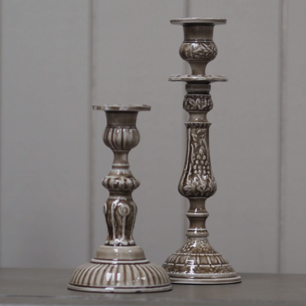 Riva Enamel Candlesticks - Taupe