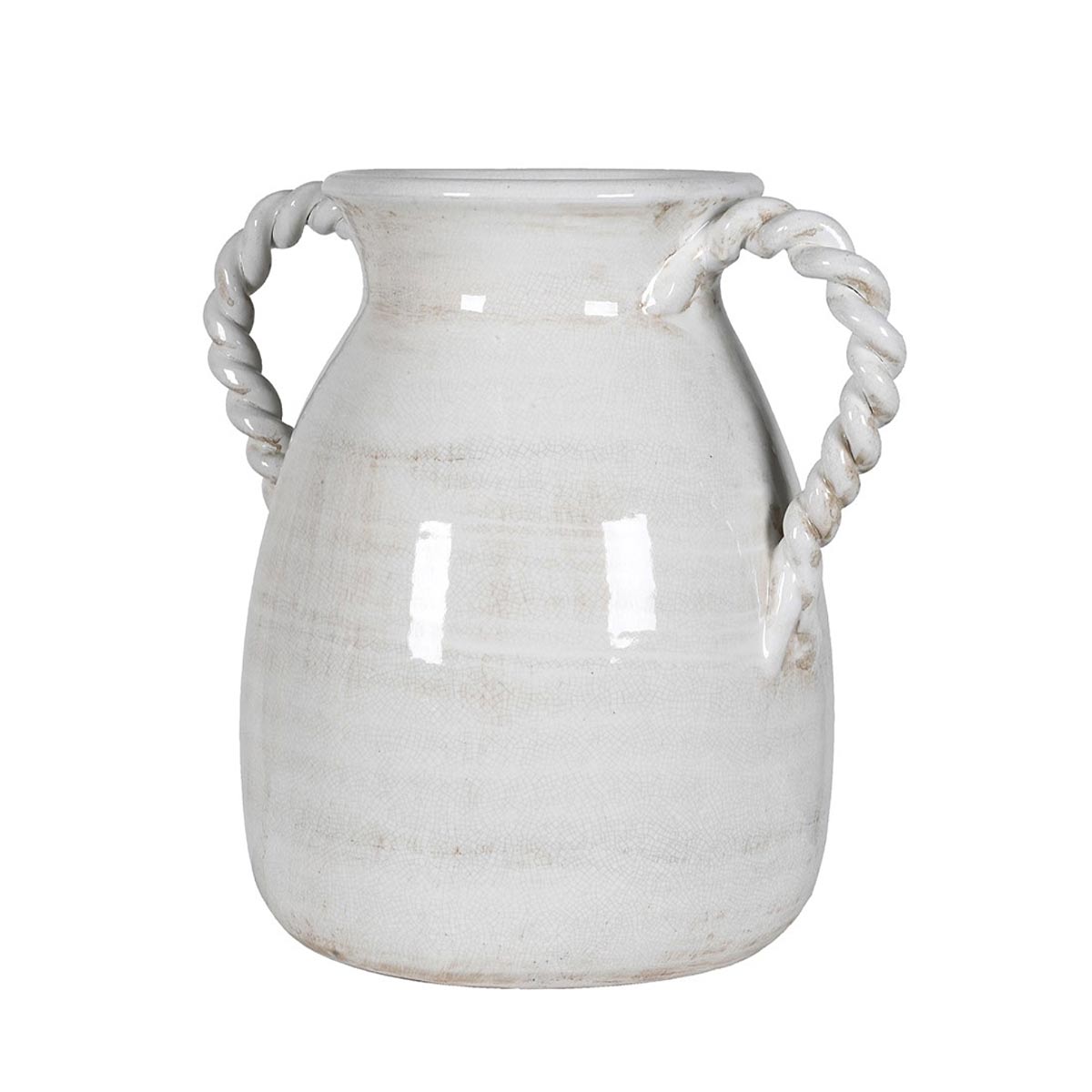 Roman Twisted Handle Ceramic Urn – classic vase shape with rope detailing and glossy finish