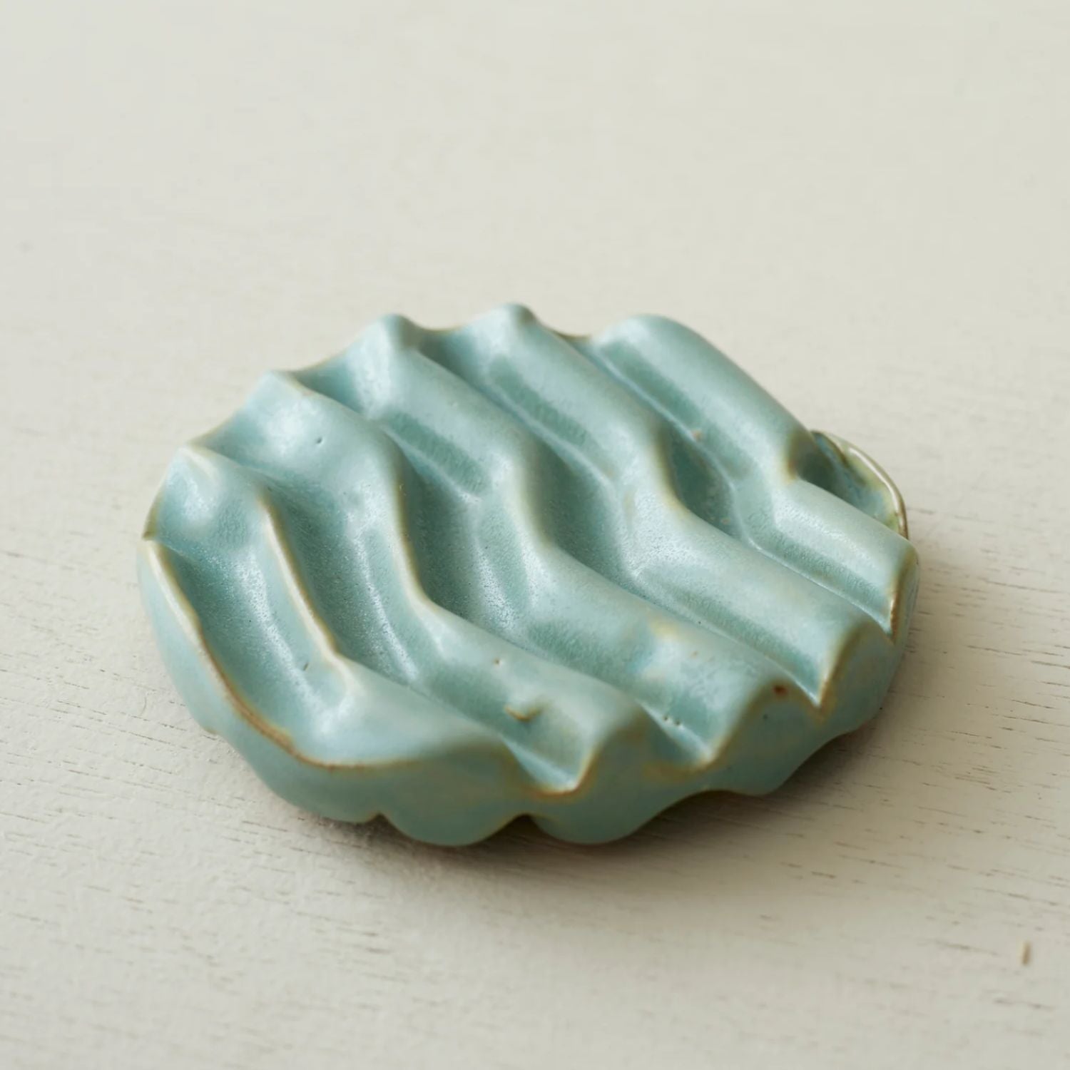 Round Soap Dish - Sea Green - Handmade Stoneware