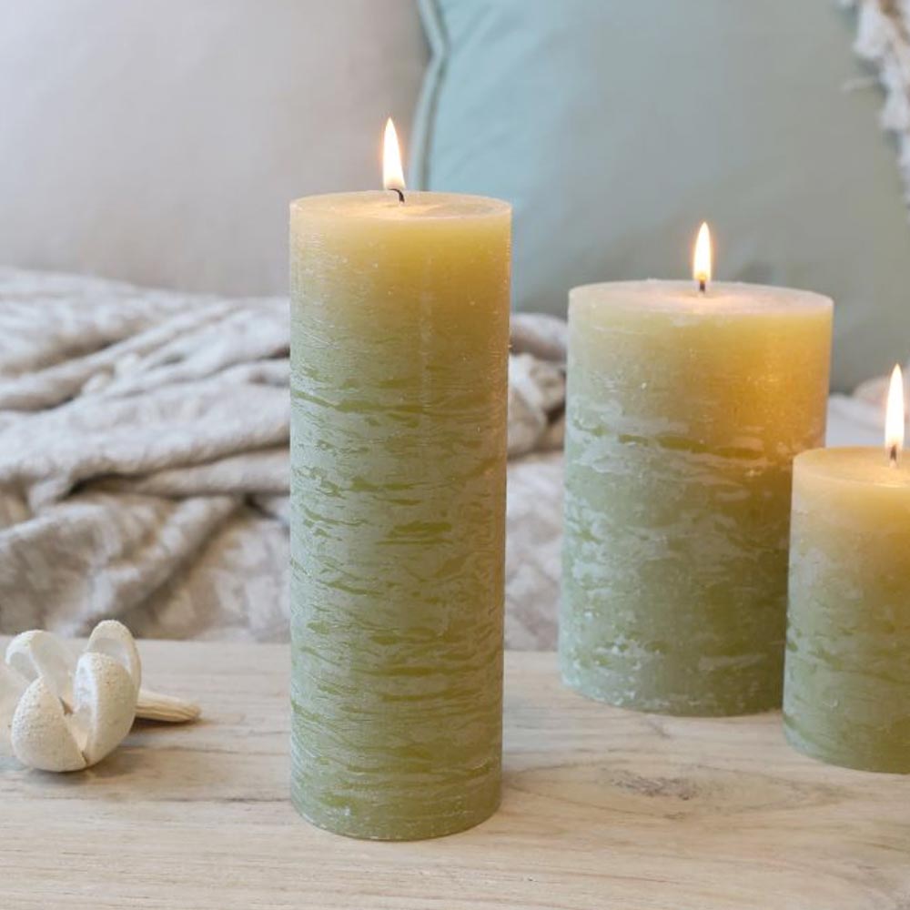 Rustic Pillar Candle - Moss