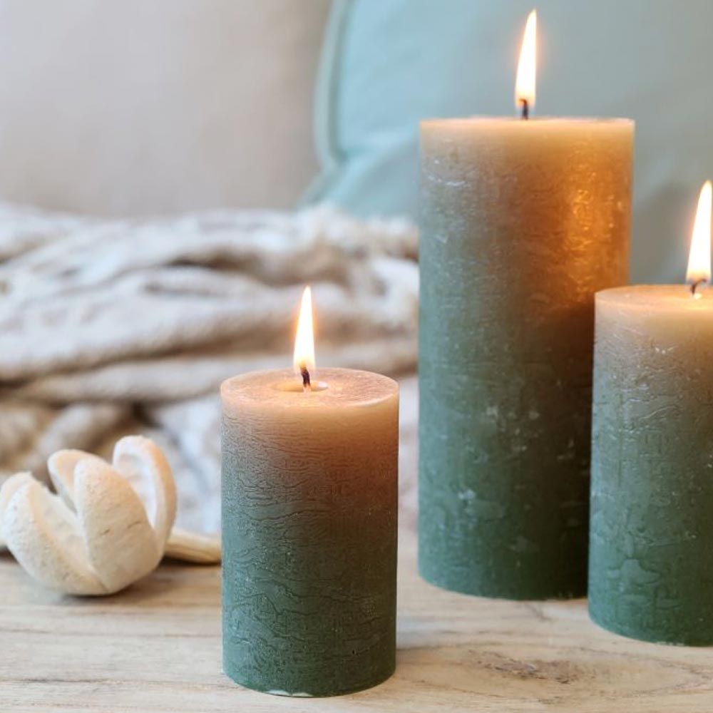 Rustic Pillar Candle - Olive