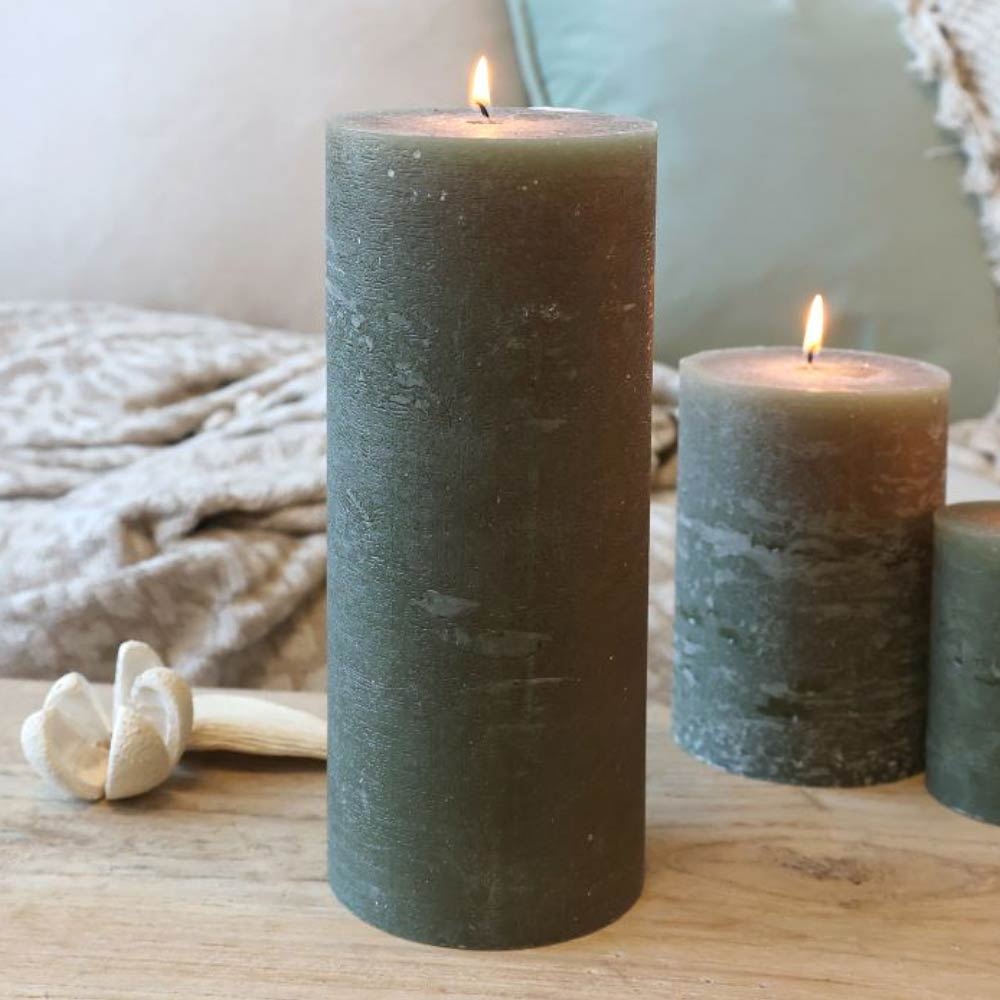 Rustic Pillar Candle - Olive
