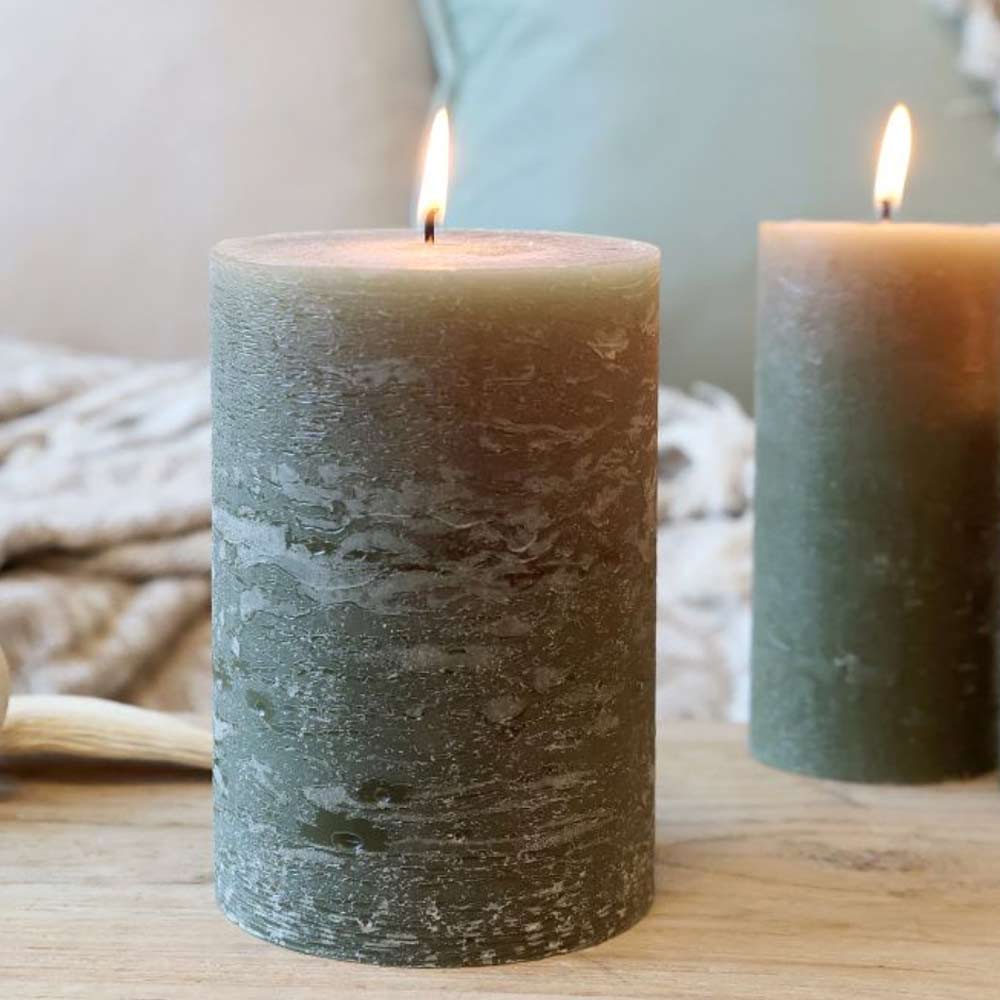 Rustic Pillar Candle - Olive
