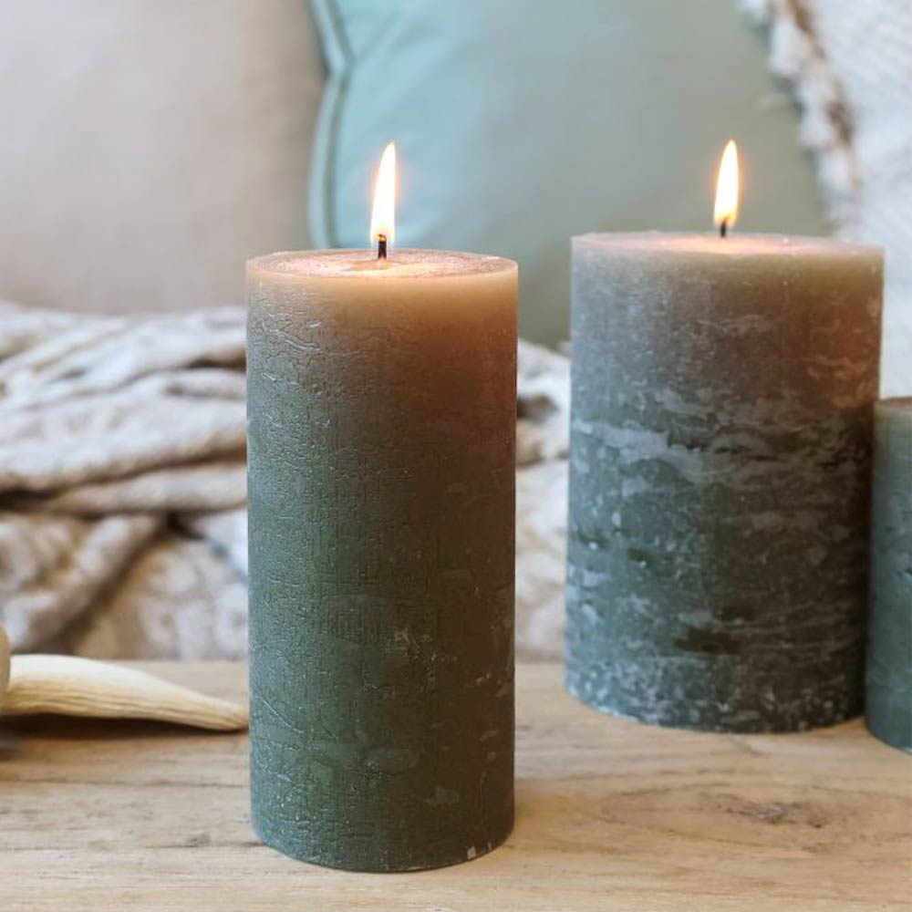 Rustic Pillar Candle - Olive