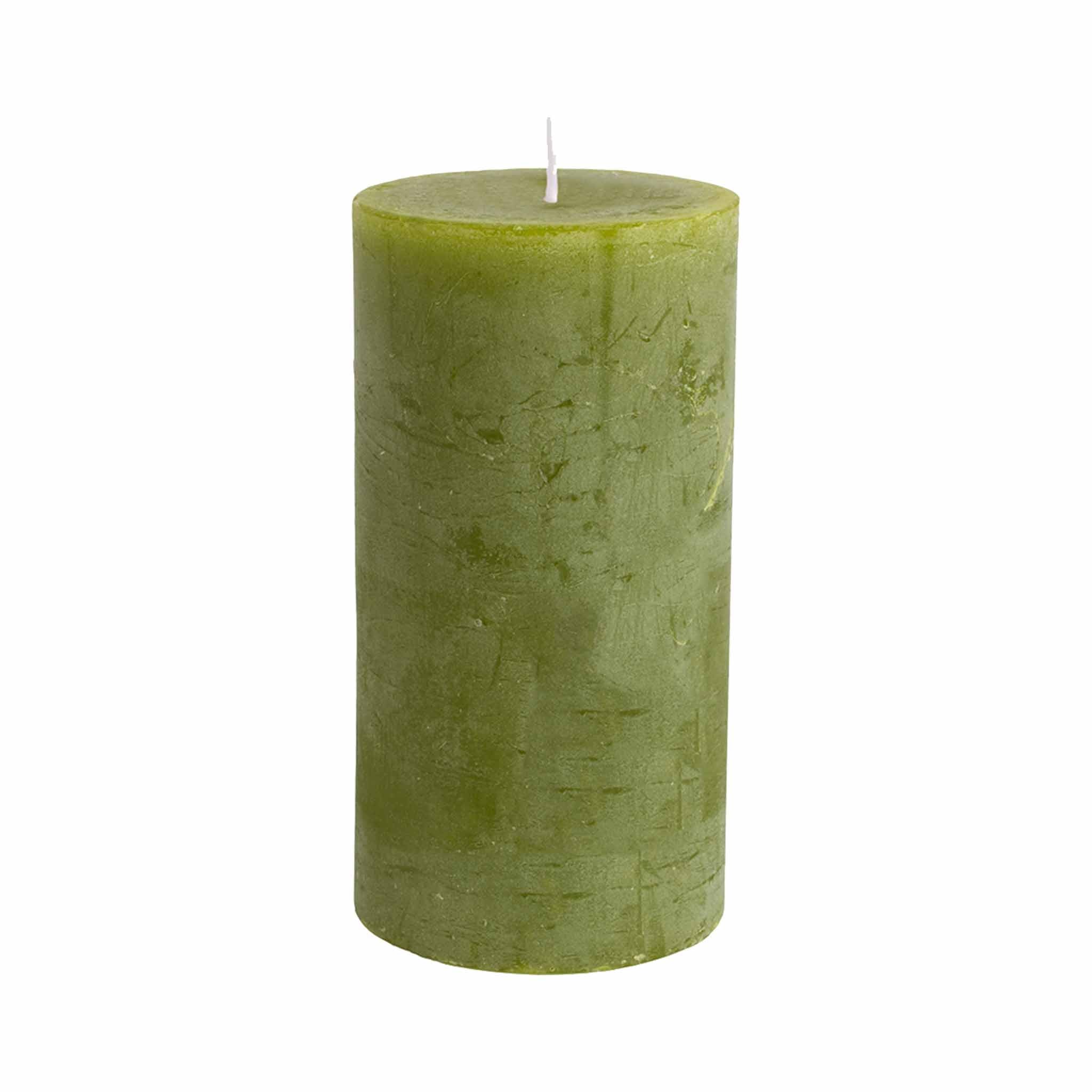 Medium Fern Green Rustic Pillar Candle - 7 x 13 cm