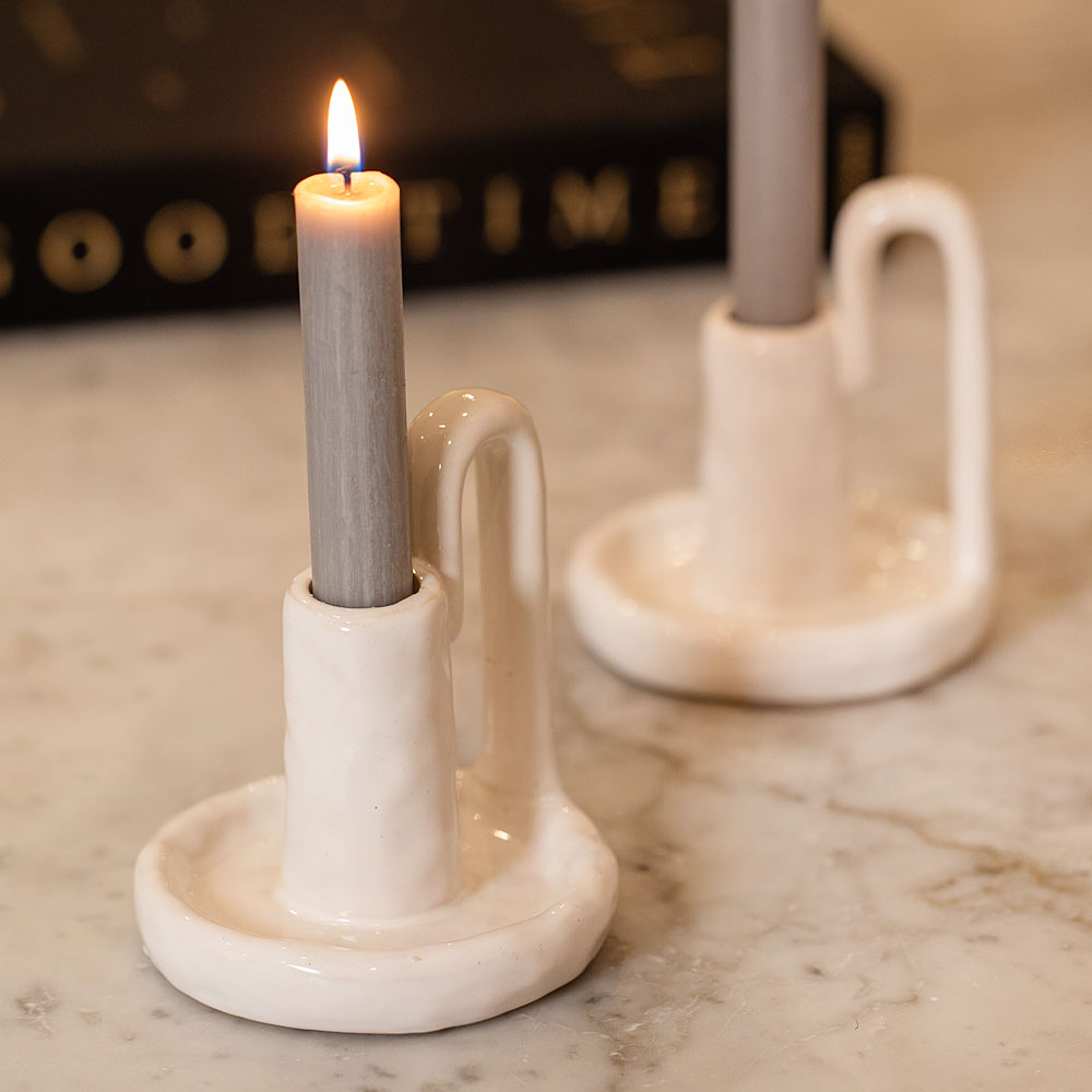 Rustic White Ceramic Candlestick