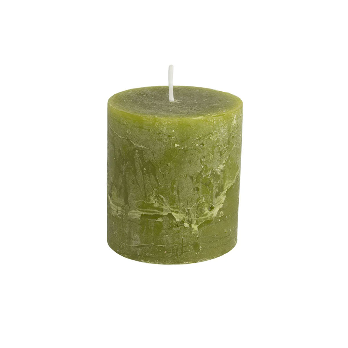 Small Fern Green Rustic Pillar Candle - 7 x 7.5 cm