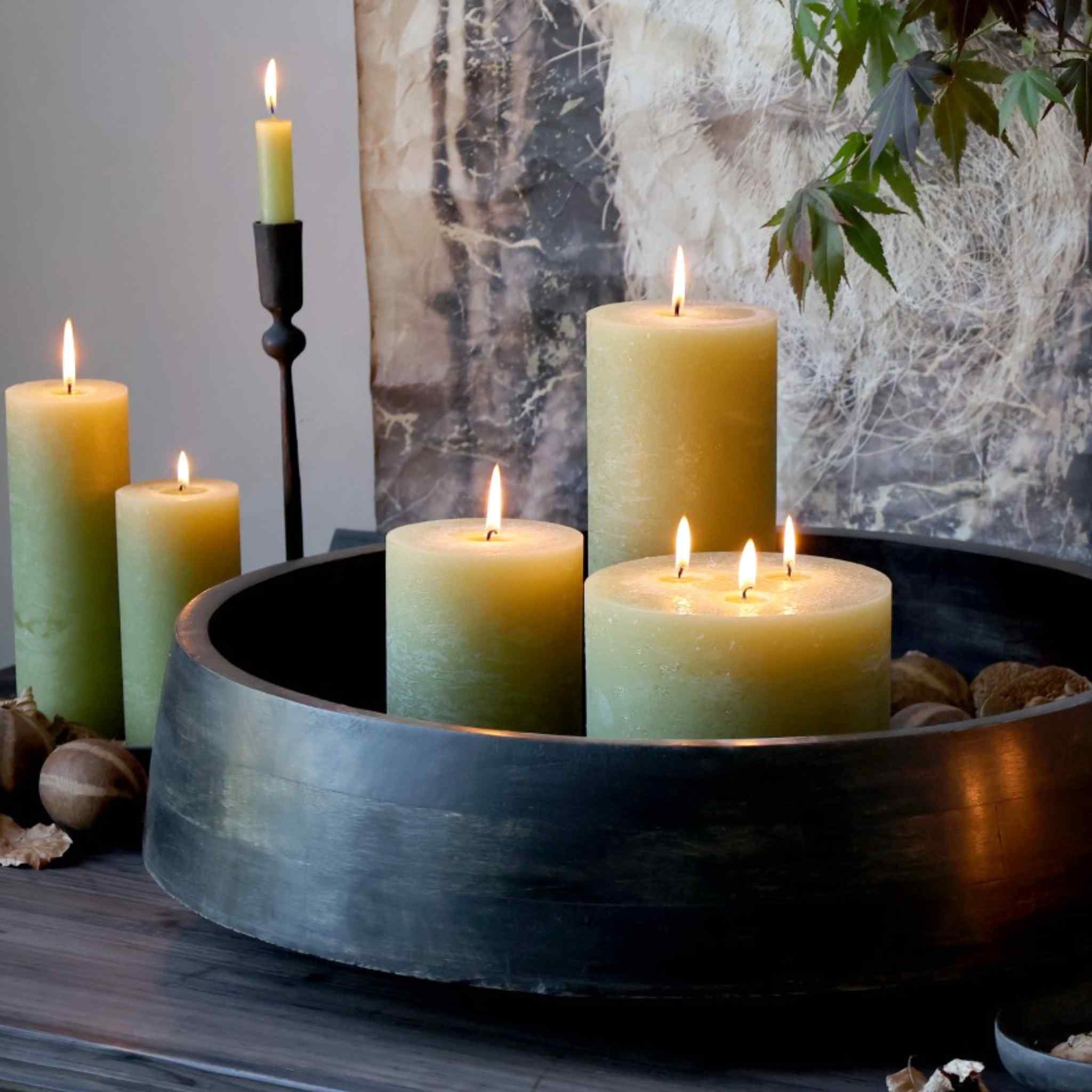 Rustic Short Dinner Candle - Moss Green