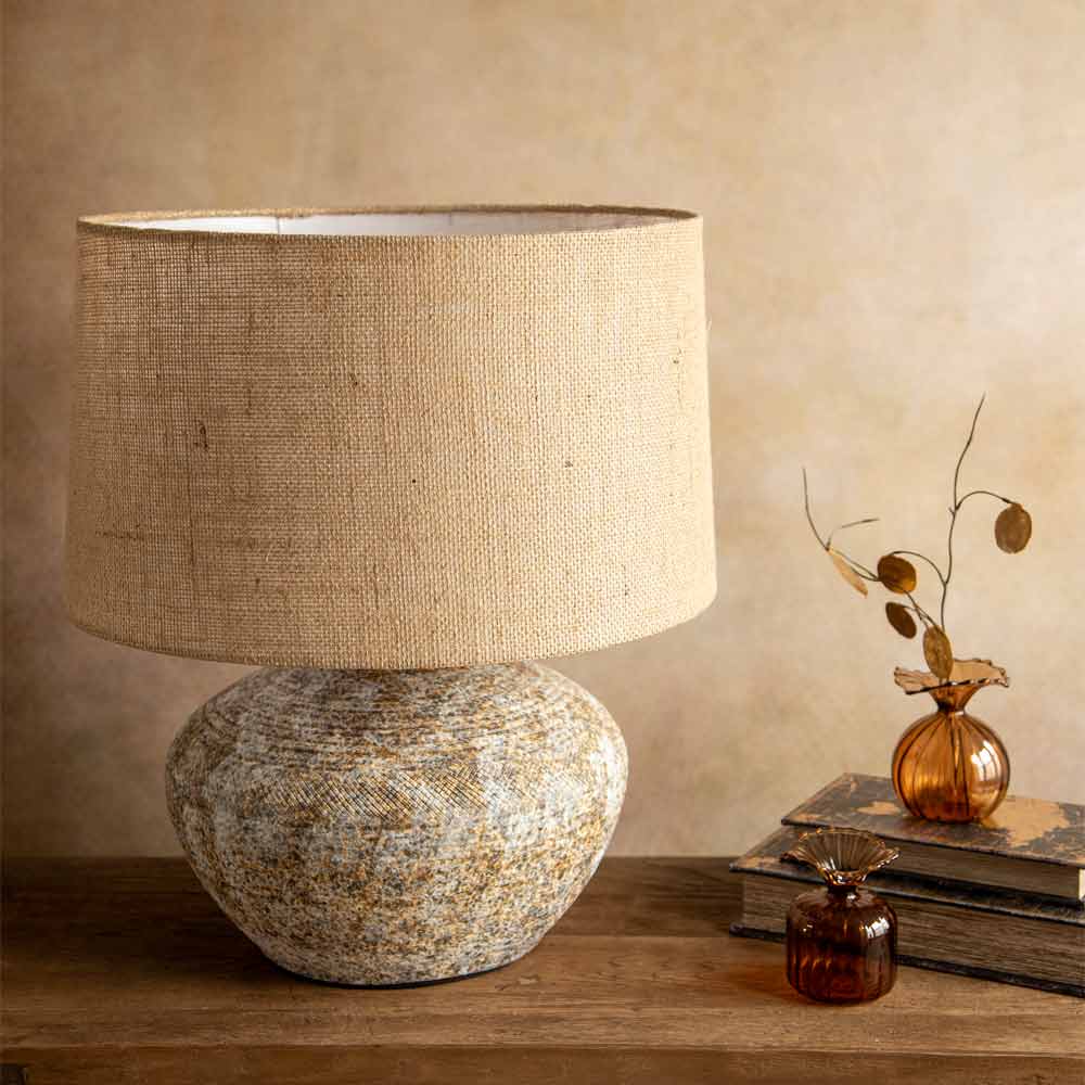Rustic Table Lamp with Linen Shade