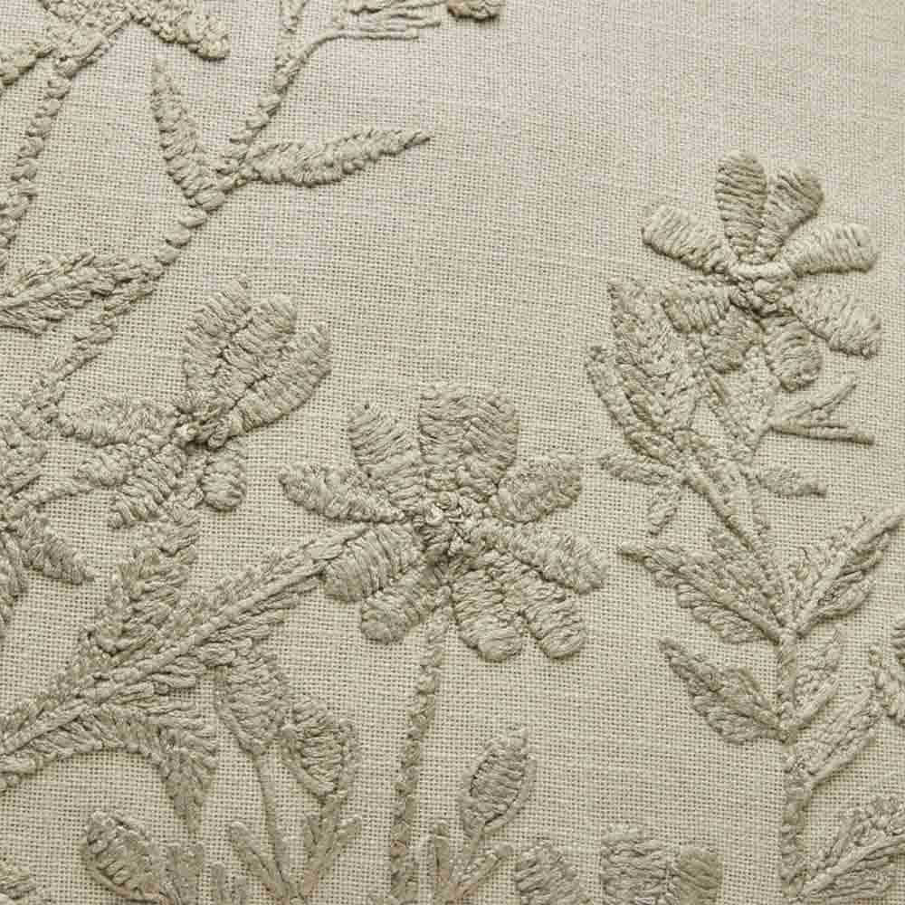Ruth Embroidered Floral Cotton Cushion, Linen