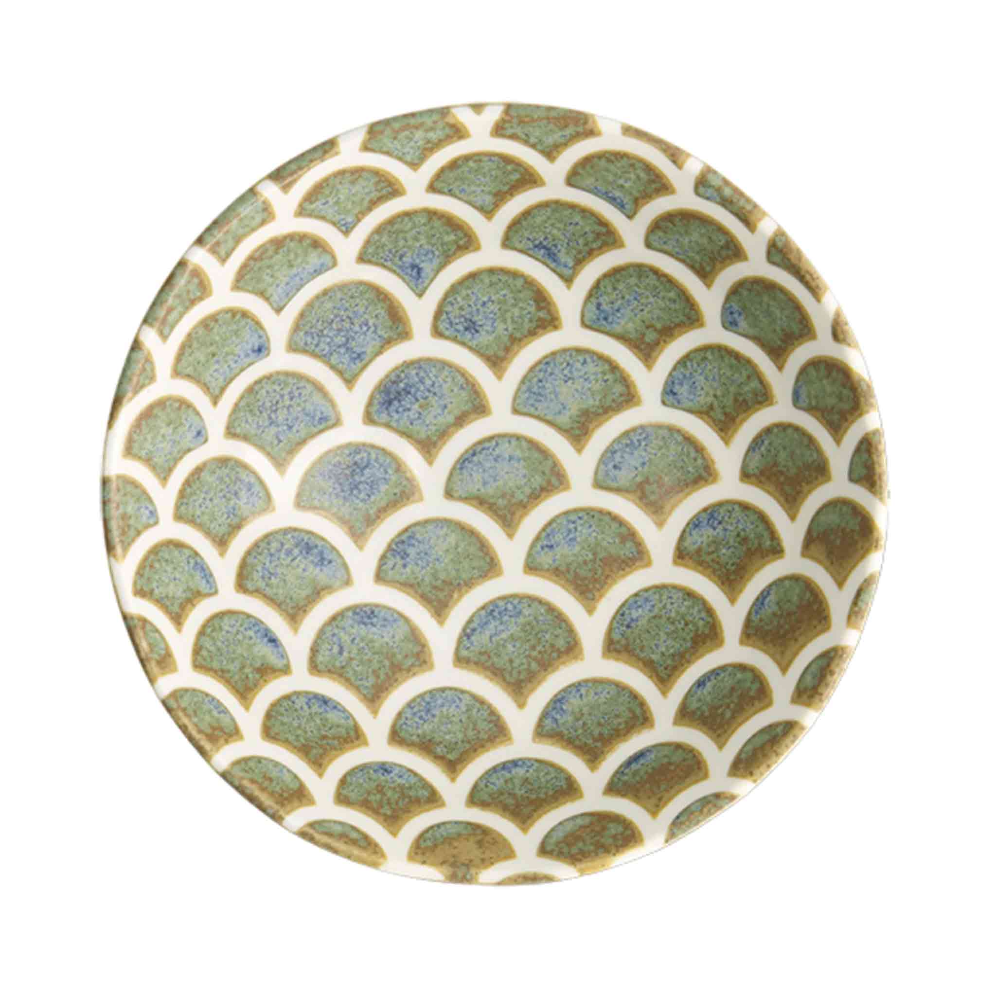 Scalloped Design Stoneware Bowl - Green - From Above