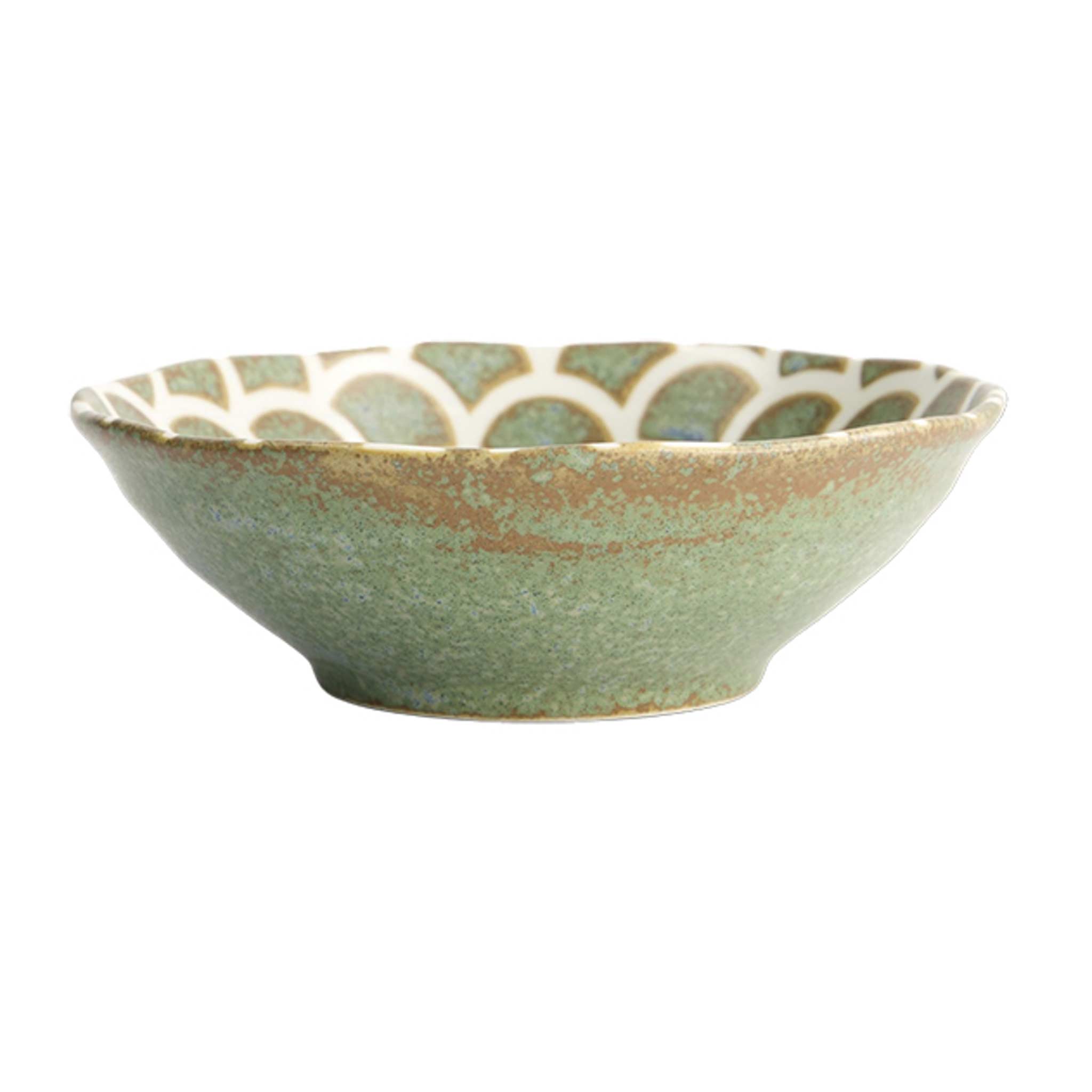 Scalloped Design Stoneware Bowl - Green - Side view