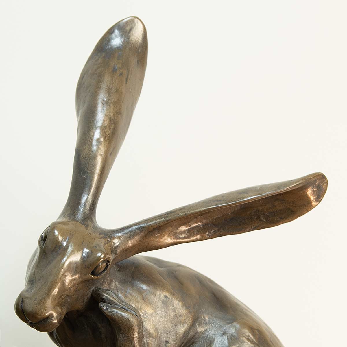 Scratching Hare bronze resin sculpture handmade in the UK – close up of ears