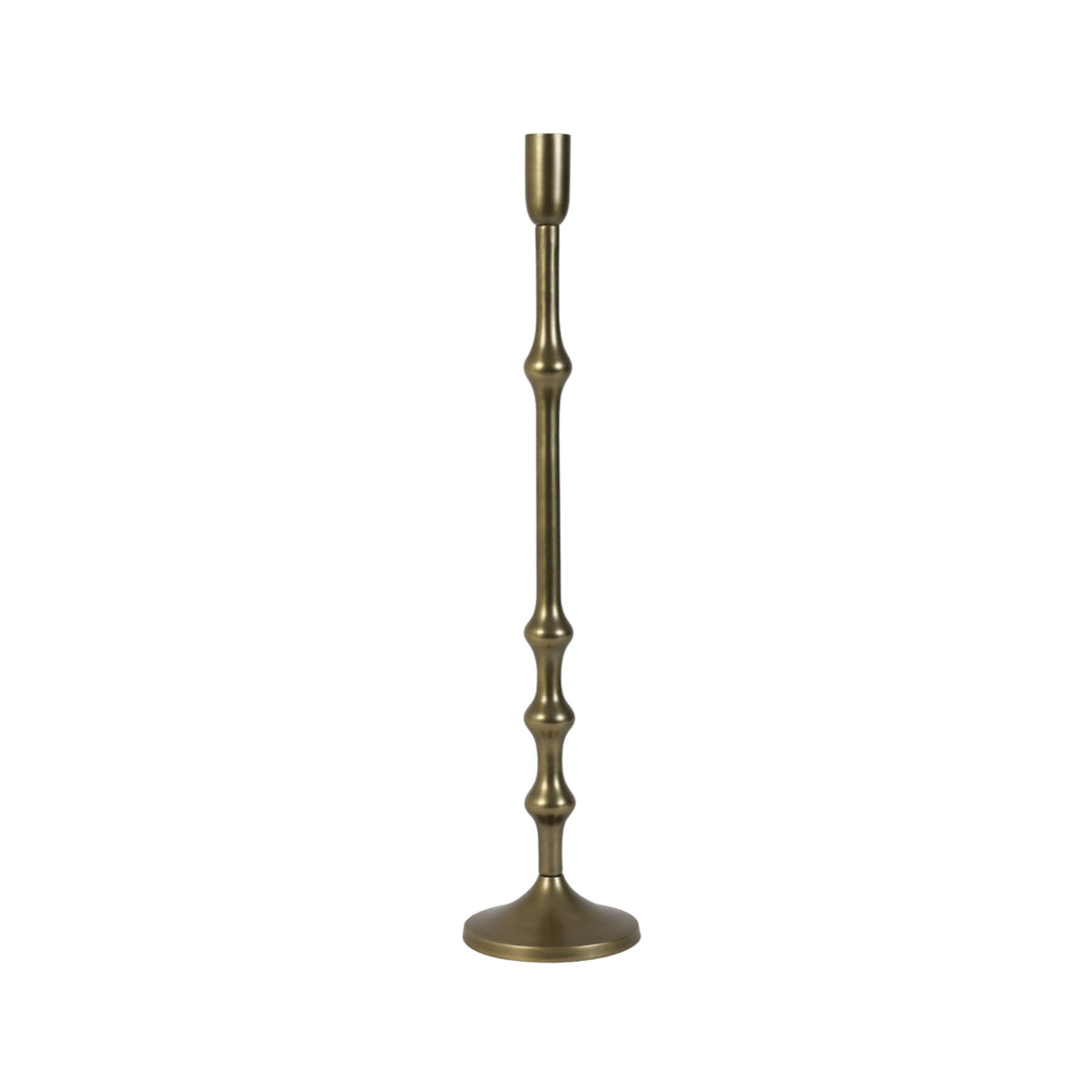 Semut Antique Bronze Candlestick crafted from 100% aluminum with a smooth antique bronze finish and a sculptural design, medium size 13x60 cm.