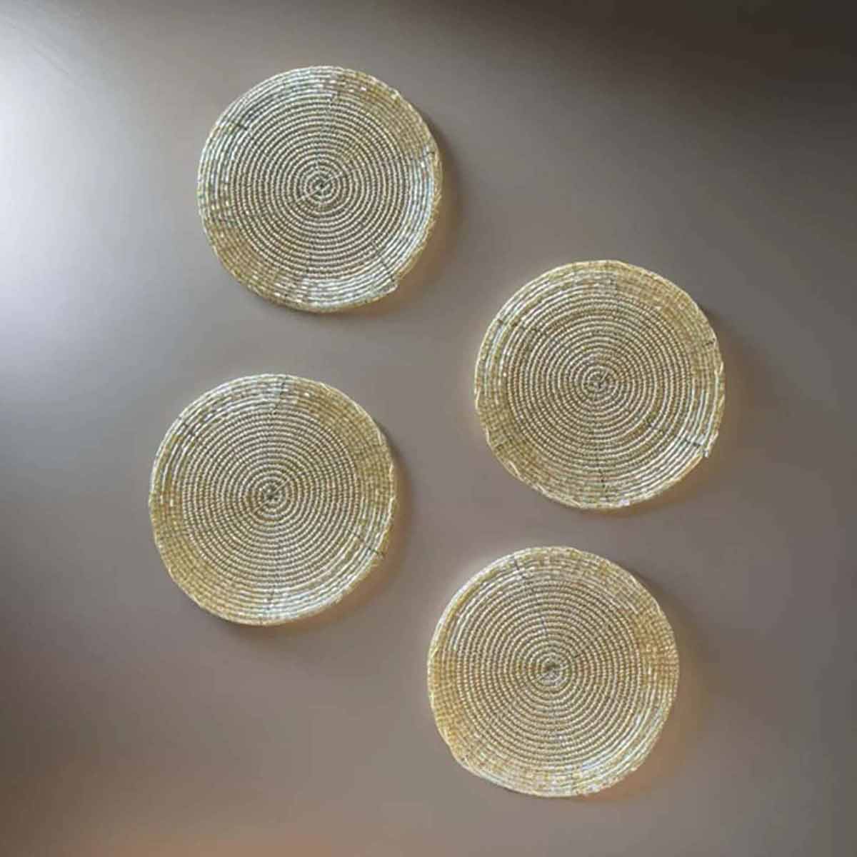 Set of 4 Gold Beaded Woven Coasters