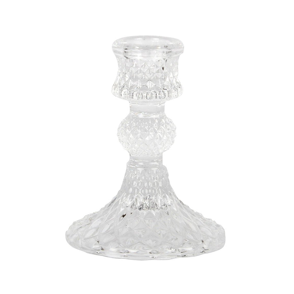 Short Diamond Cut Glass Candlestick - Clear