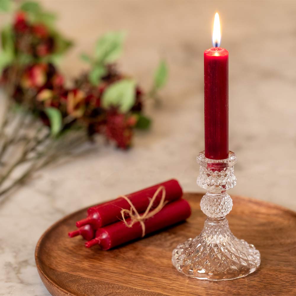 Short Diamond Cut Glass Candlestick - Clear