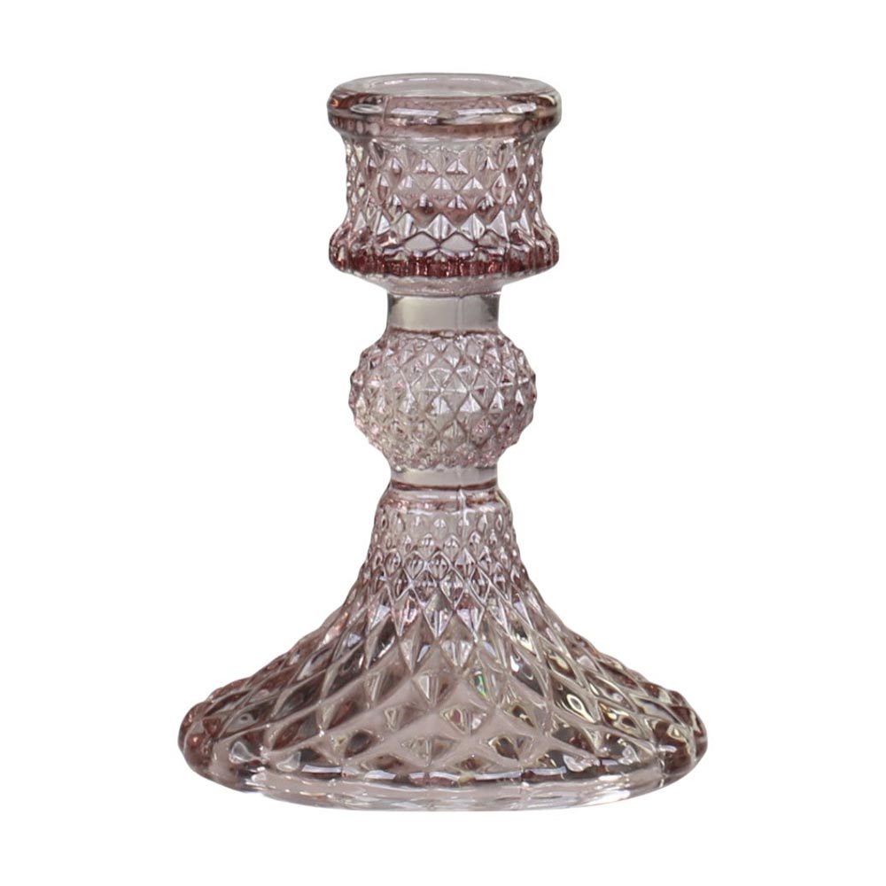 Short Diamond Cut Glass Candlestick - Taupe