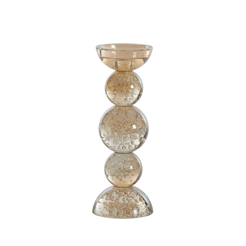Short Itinga Glass Bubble Candle Holder - with stacked round shape designed for pillar or dinner candles - displayed on white background
