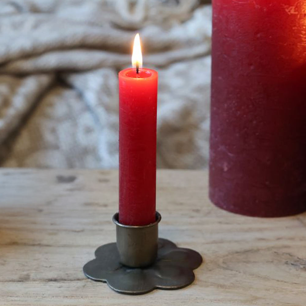Short Rustic Dinner Candle - Dark Red