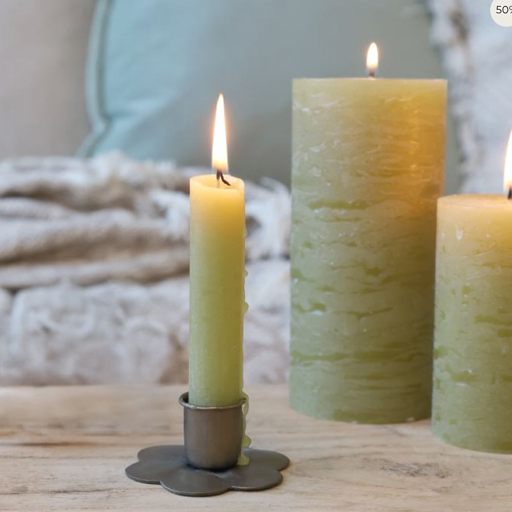 Short Rustic Dinner Candle - Moss