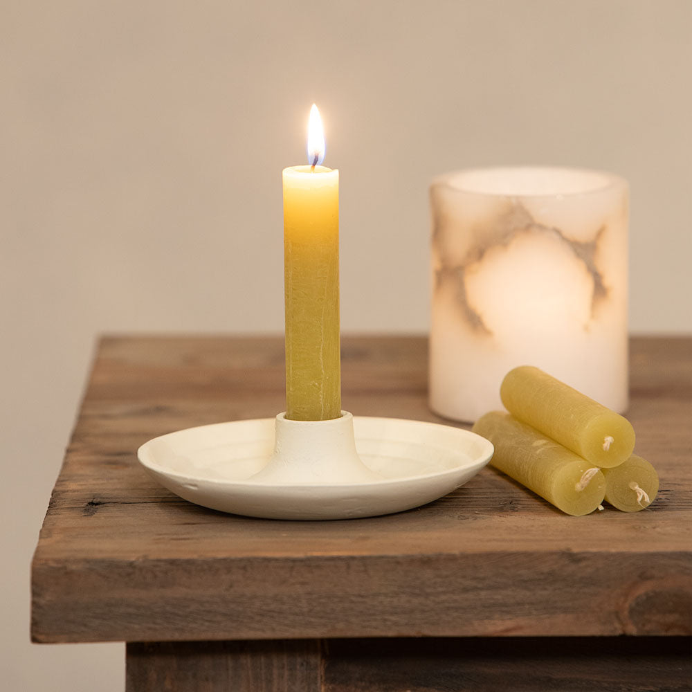 Short Rustic Dinner Candle - Moss