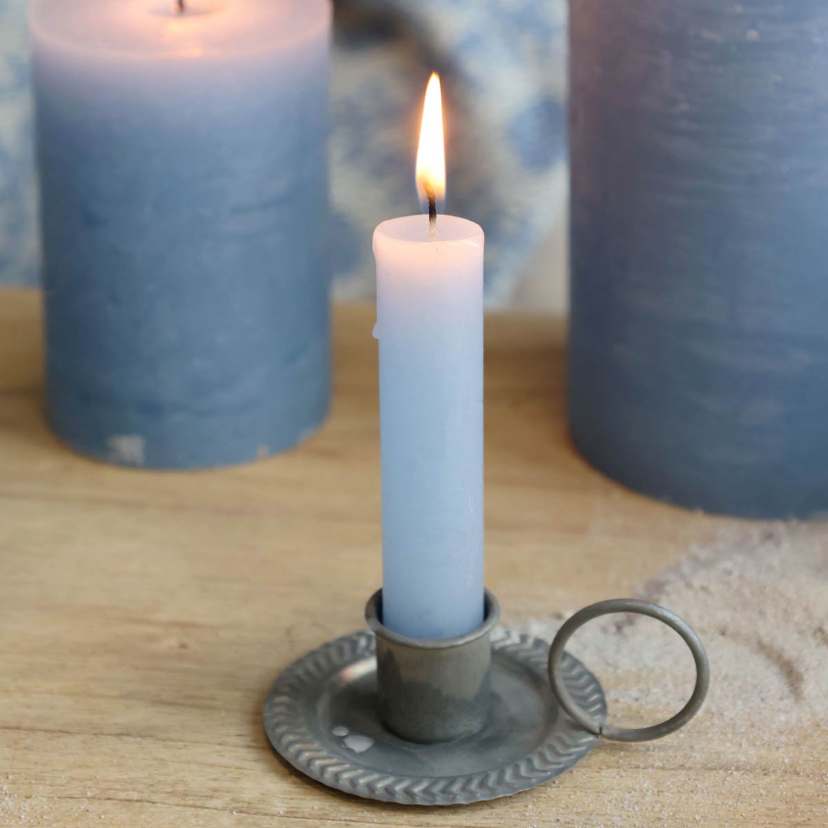 Short Rustic Dinner Candle - Sky Blue